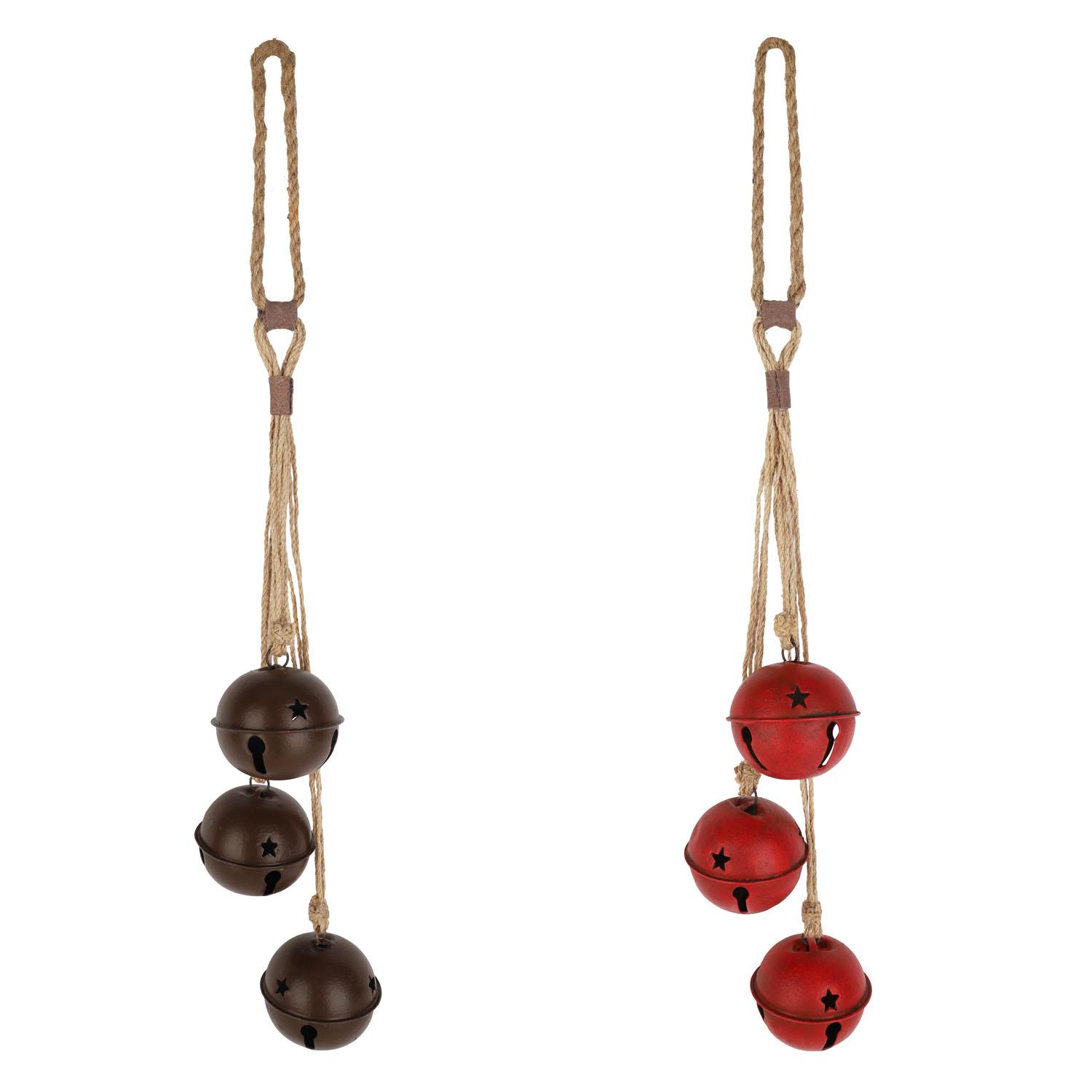 Set Of 3 Hanging Metal Bells On Jute Twine 2 Assorted