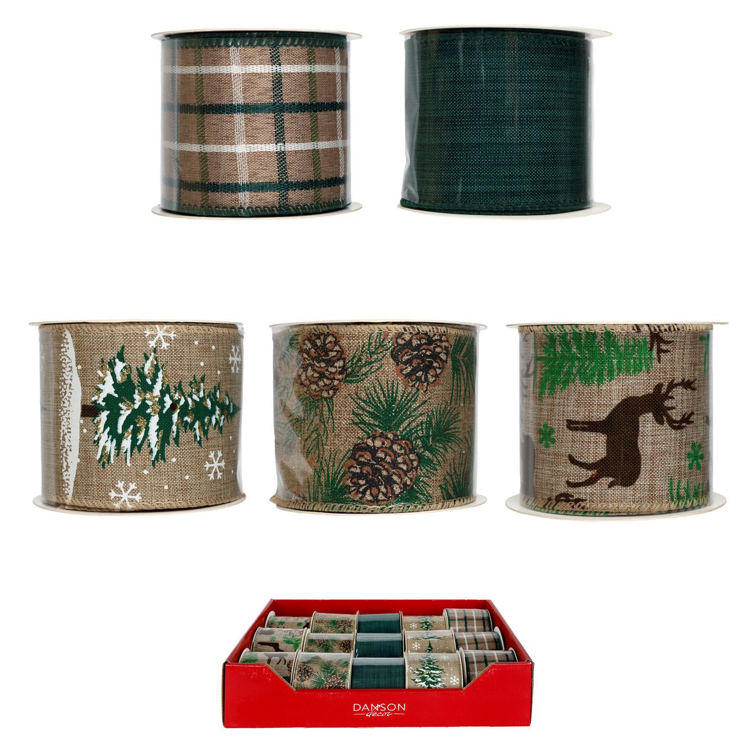 Ruban en tissu vert et brun – 3 motifs assortis