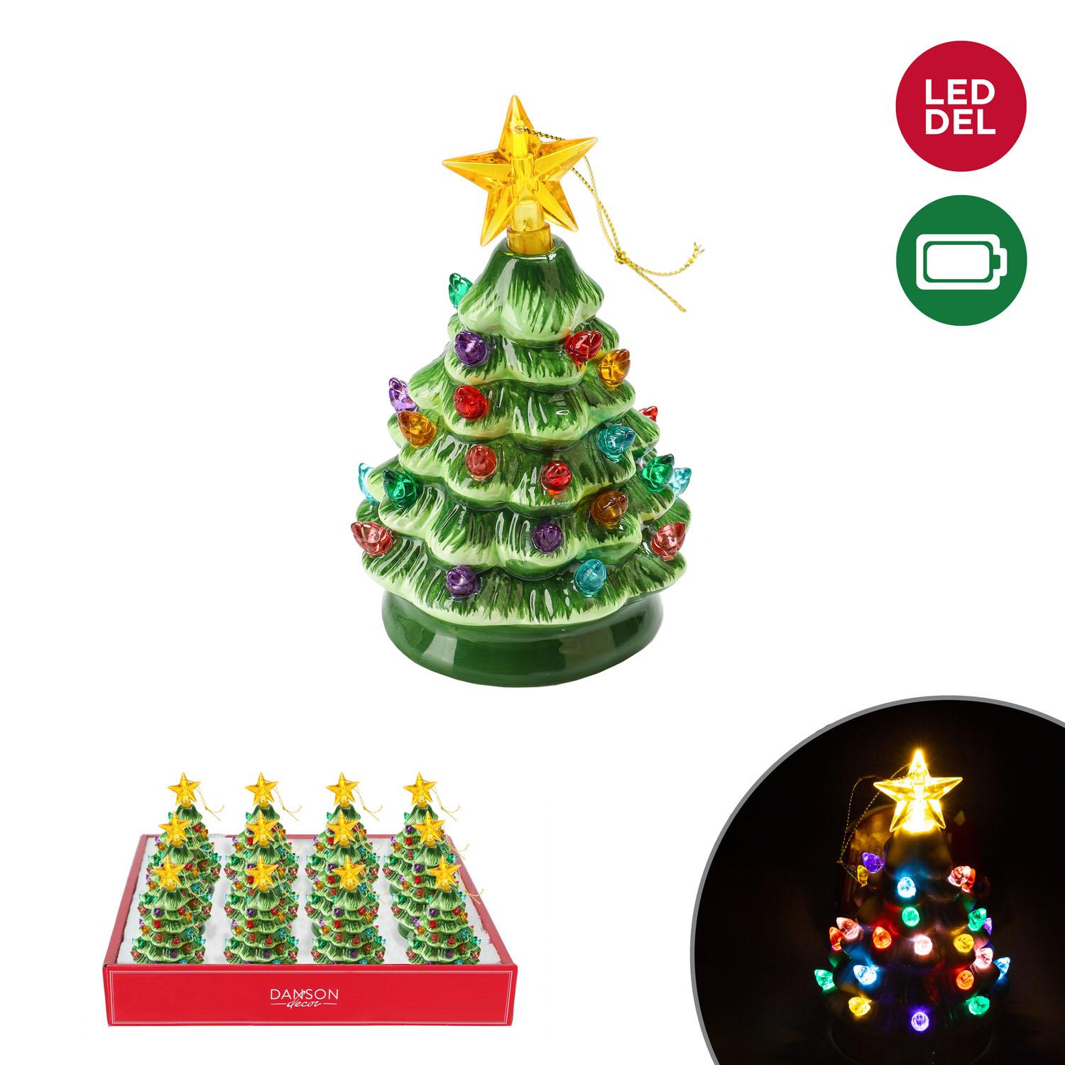 Tree Ceramic Light Up Green Battery Operated 5"