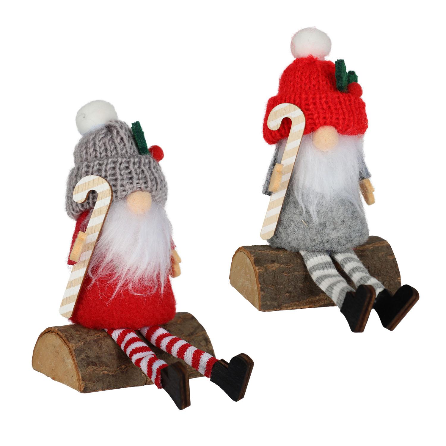 Gnome Fabric Santa Sitting On Log 2 Assorted