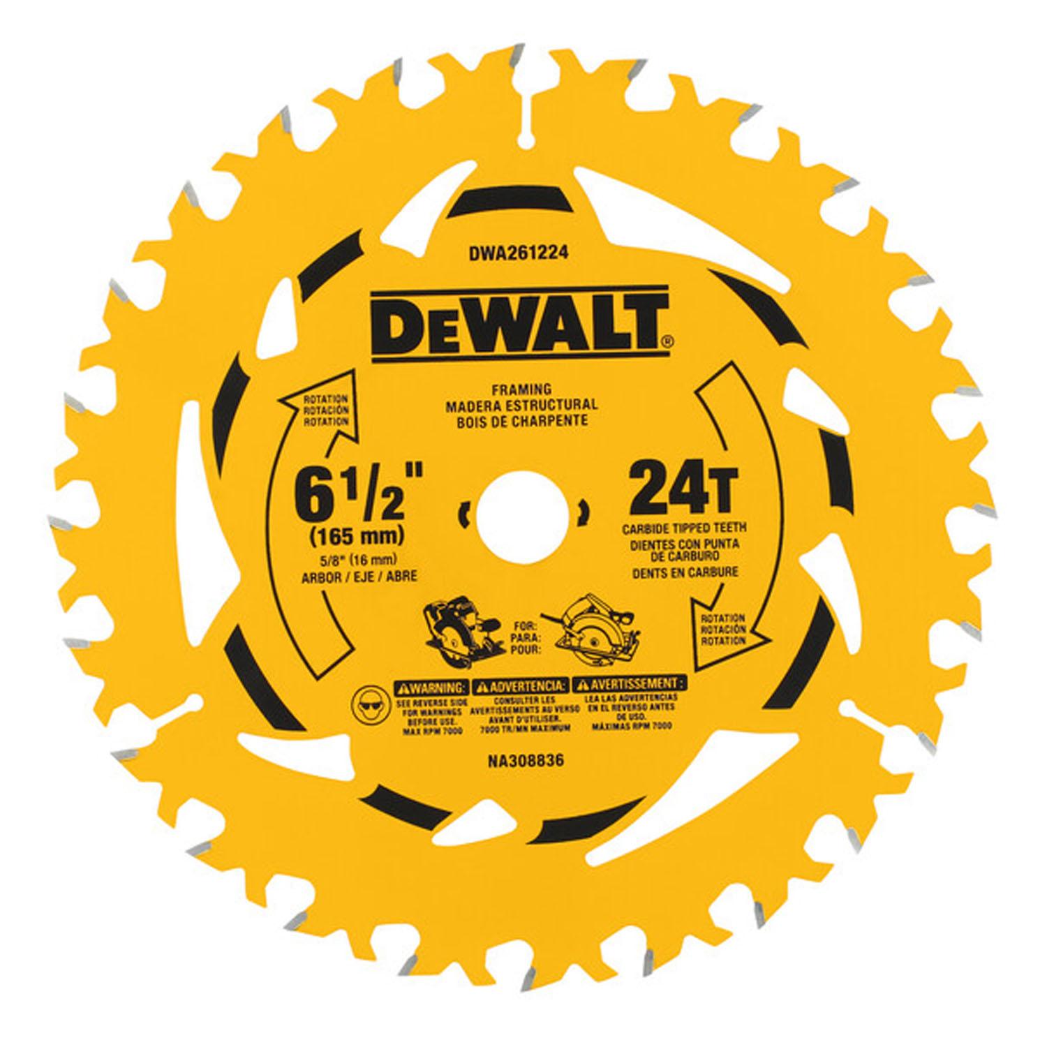 Lame de scie circulaire DEWALT 6-1/2 po, 24 dents