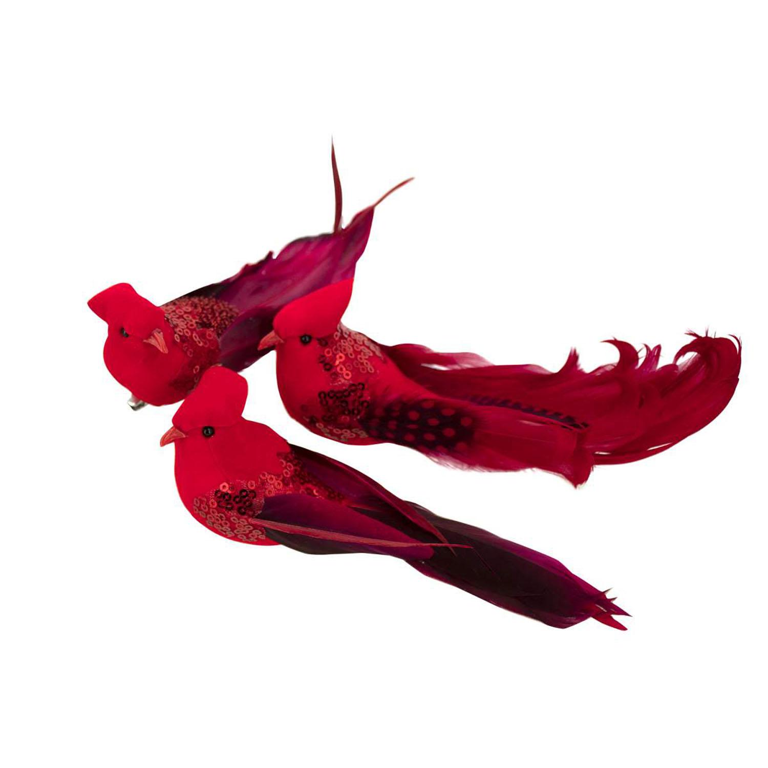 Oiseau rouge 6" avec pince - 3 pièces