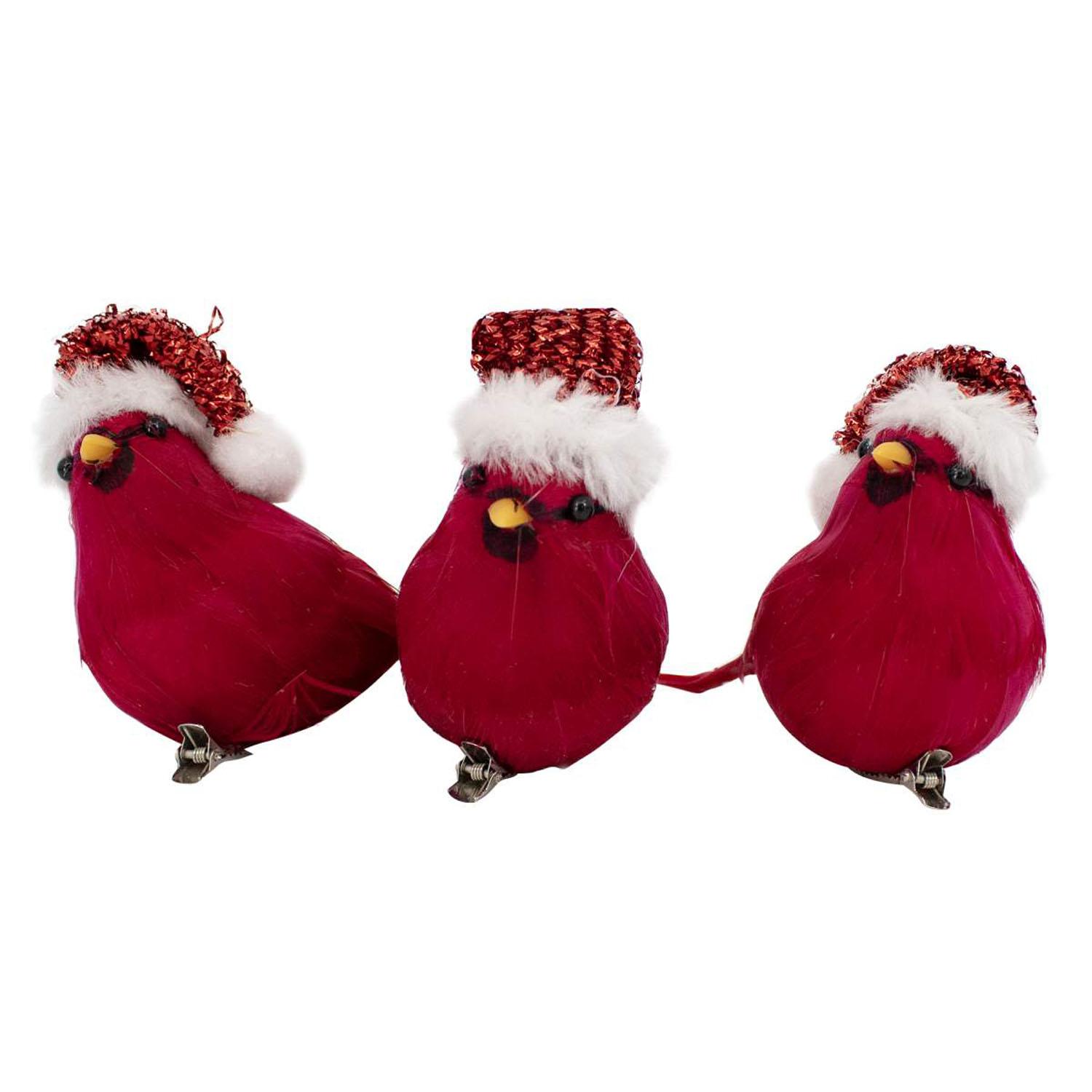 Oiseau rouge 4" avec pince - 3 pièces