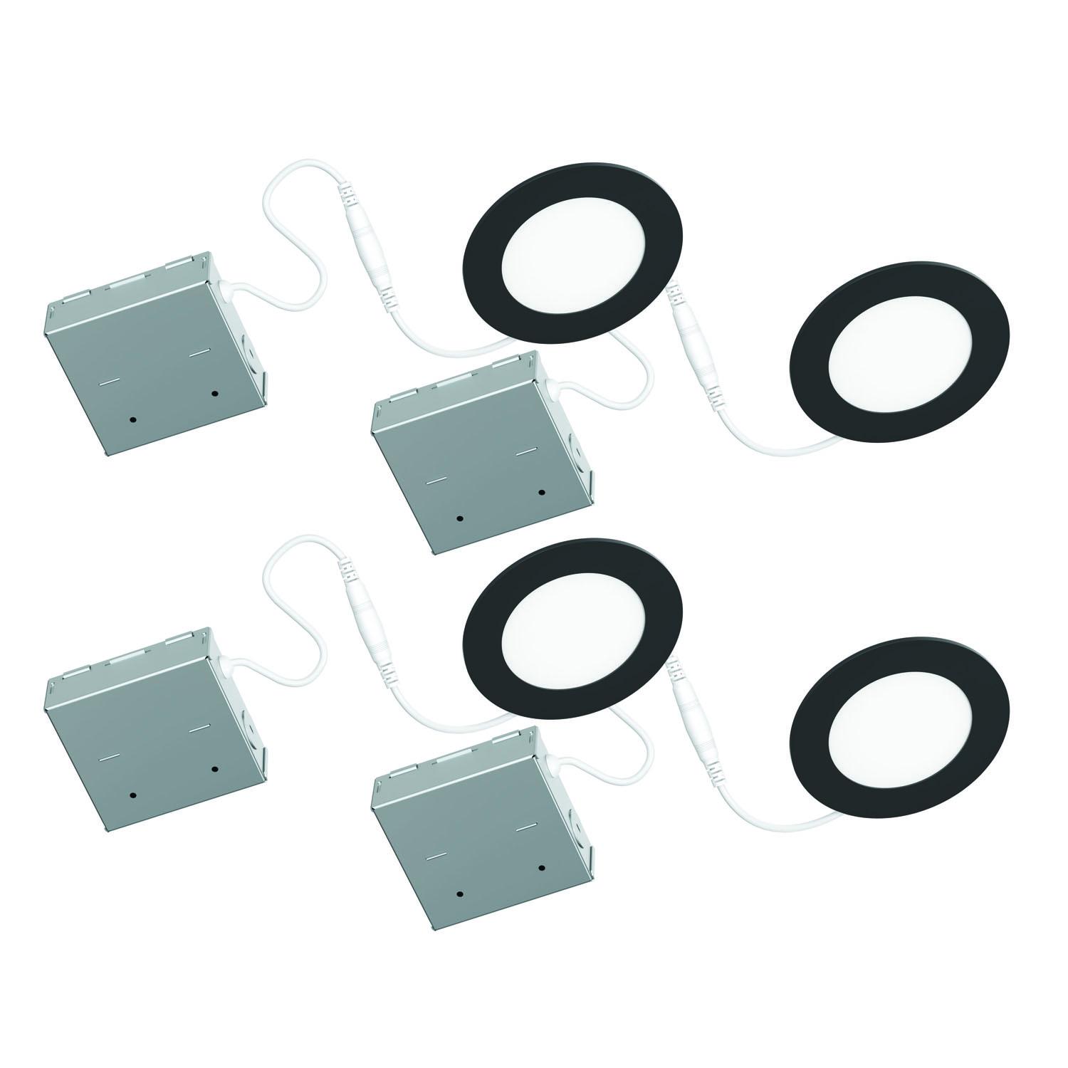 Ensemble de 4 luminaires DEL encastrés ronds 4" 9W – Noir
