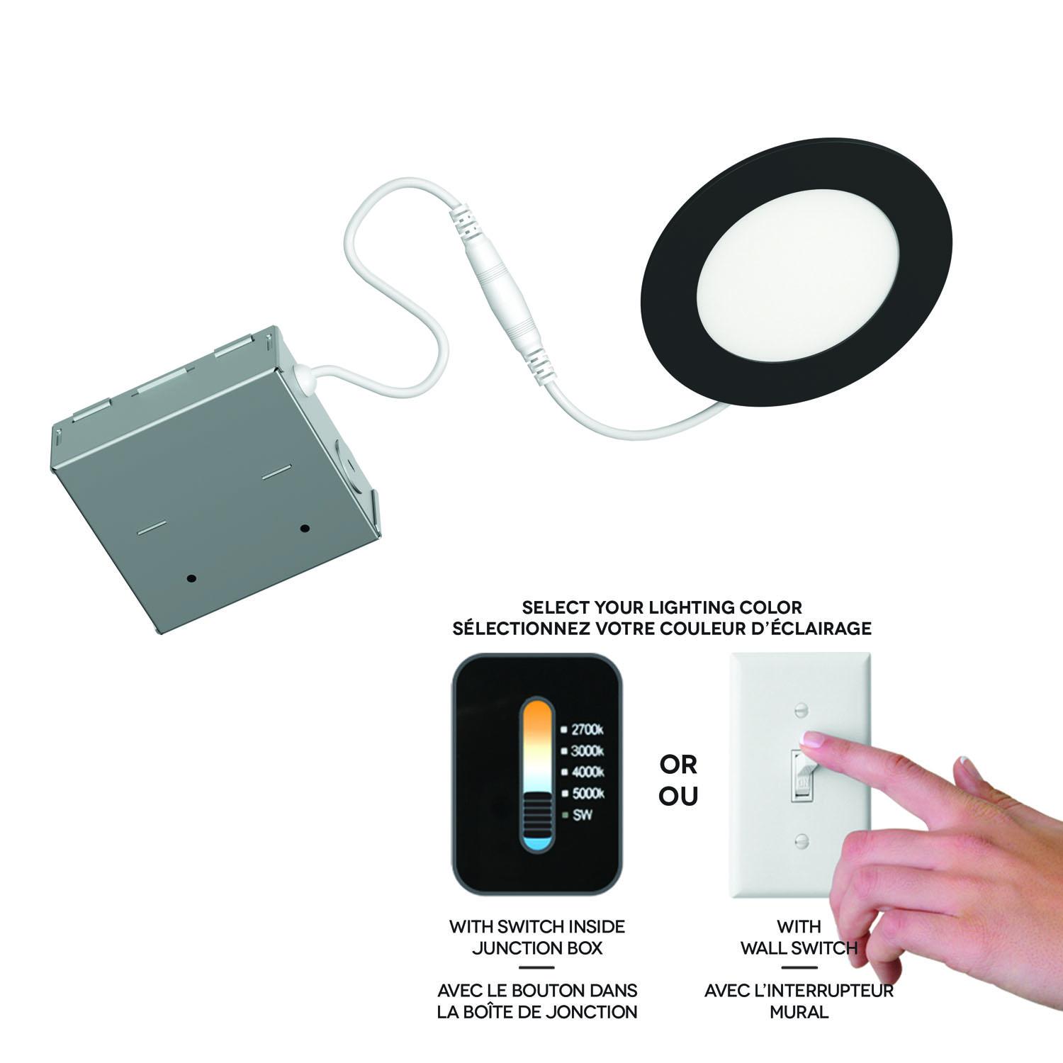 Luminaire DEL encastré rond 4" 11W à intensité variable–Noir