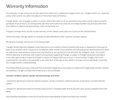 Triangle Kitchen® Warranty Resource