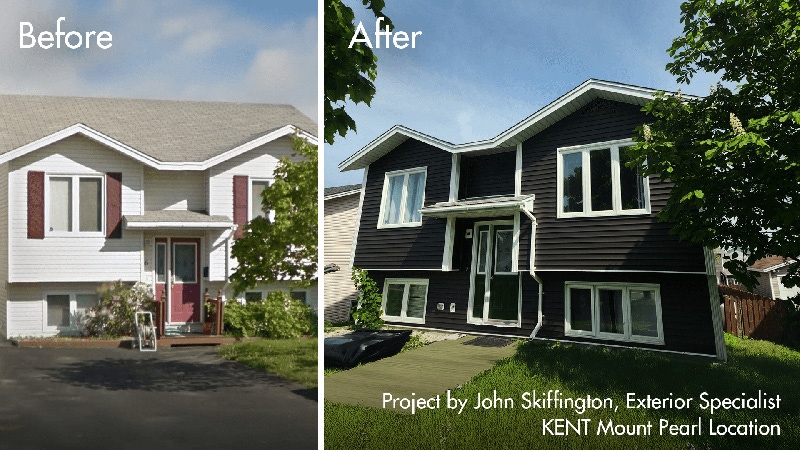 Comparative photos of a house, displaying the changes made during renovation, emphasizing enhanced aesthetics and structure.